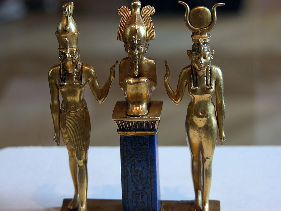 Paris Louvre Antiquities Egypt 889-866 BC Triad of Osorkon - Goddesses Osiris, Isis, and Horus 